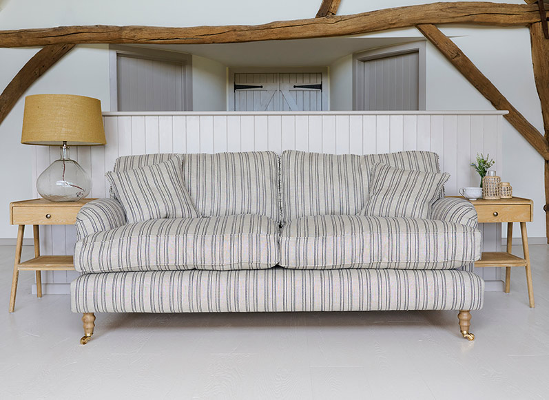 1 Alwinton 3 seater sofa in Hovingham Woven Linen Stripe Blue